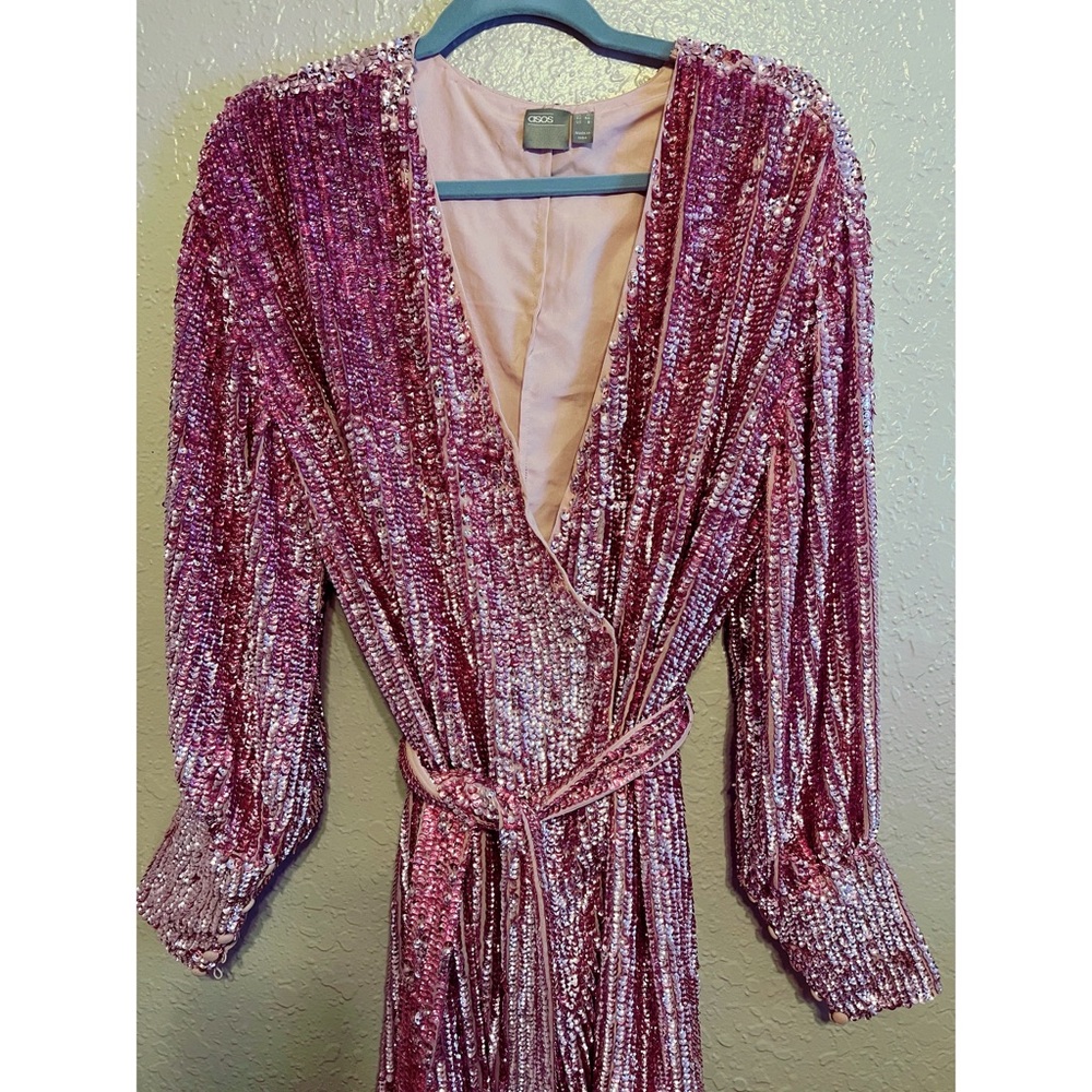 ASOS EDITION sequin wrap mini dress pink